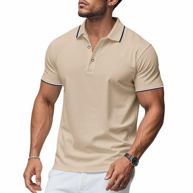 Weiqiqre Men Shirts Short Sleeve Button Down Shirts Classic Stripe Golf Polo Collared Work Shirts