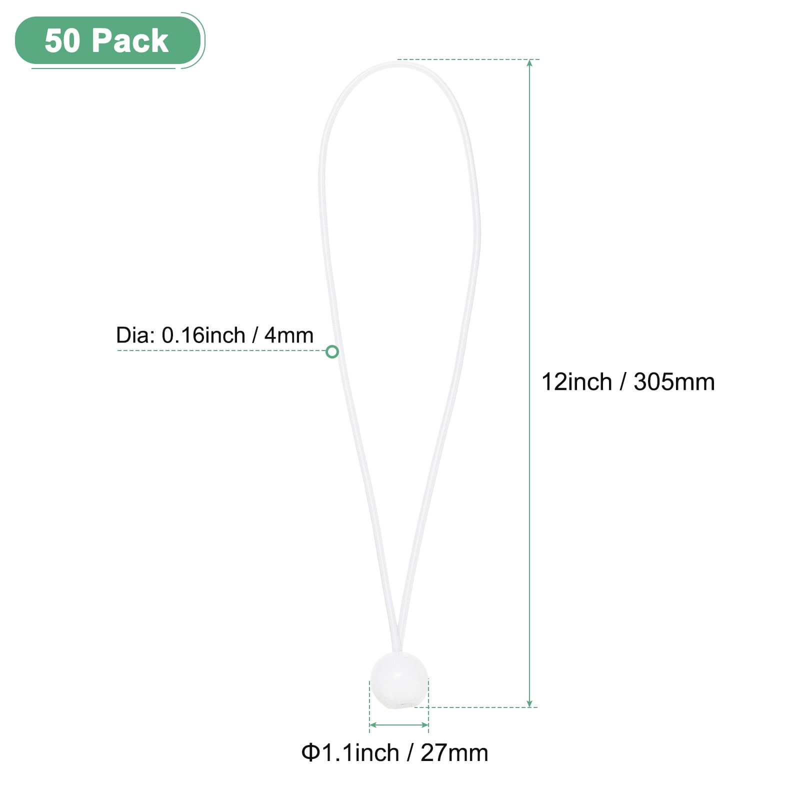 Uxcell 50-Pack Ball Bungee Cords, 12 Inch High Elastic Canopy Tarp Tie Down Bungee Balls for Tent/Cargo Holding [White]
