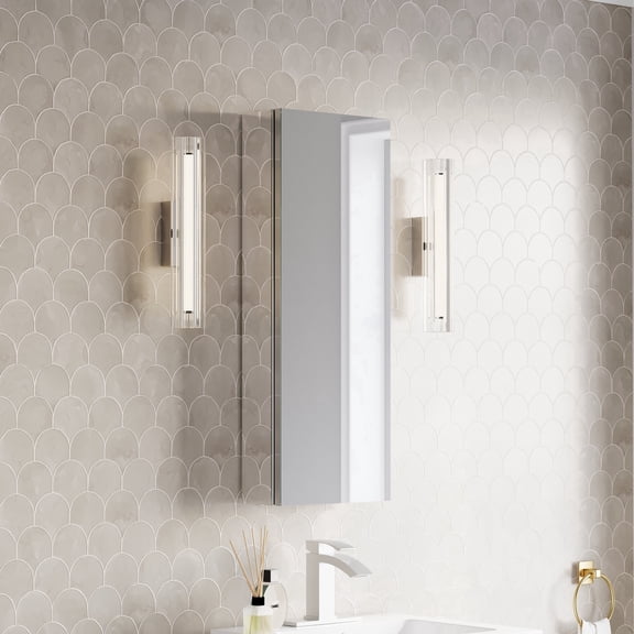 ANGELES HOME 12 in. x 32 in. Copper-Free Mirror Medicine Cabinet with Reversible Door, Recessed or Surface Mount, 3 Adjustable Glass Shelves