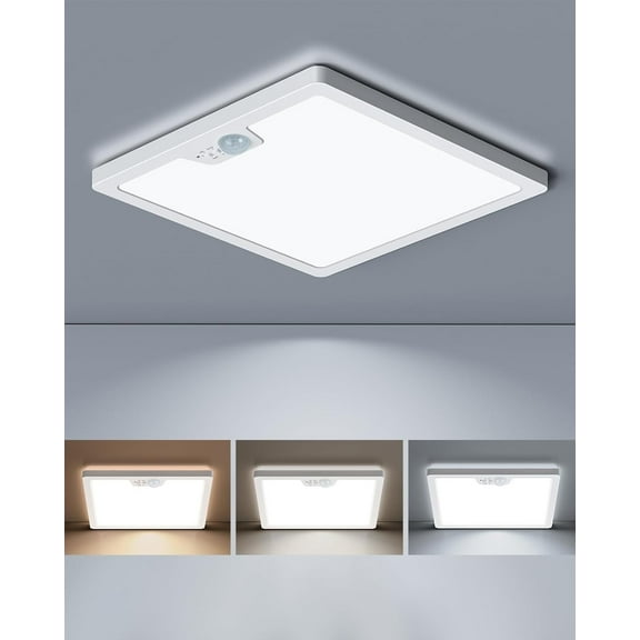 Annaror 12" Motion Sensor Ceiling Light Wired, 3000K 4000K 5000K Selectable, 24W Flush Mount Square Motion Ceiling Light with 3 Timer for Closet Porch Stairs Hallway, White