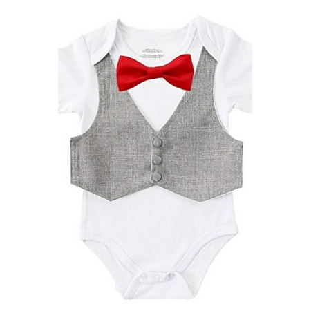 Noah's Boytique Baby Boys Vest and Bow Tie Outfit Baby Suit Coming Home Outfit 0-3 M Grey and