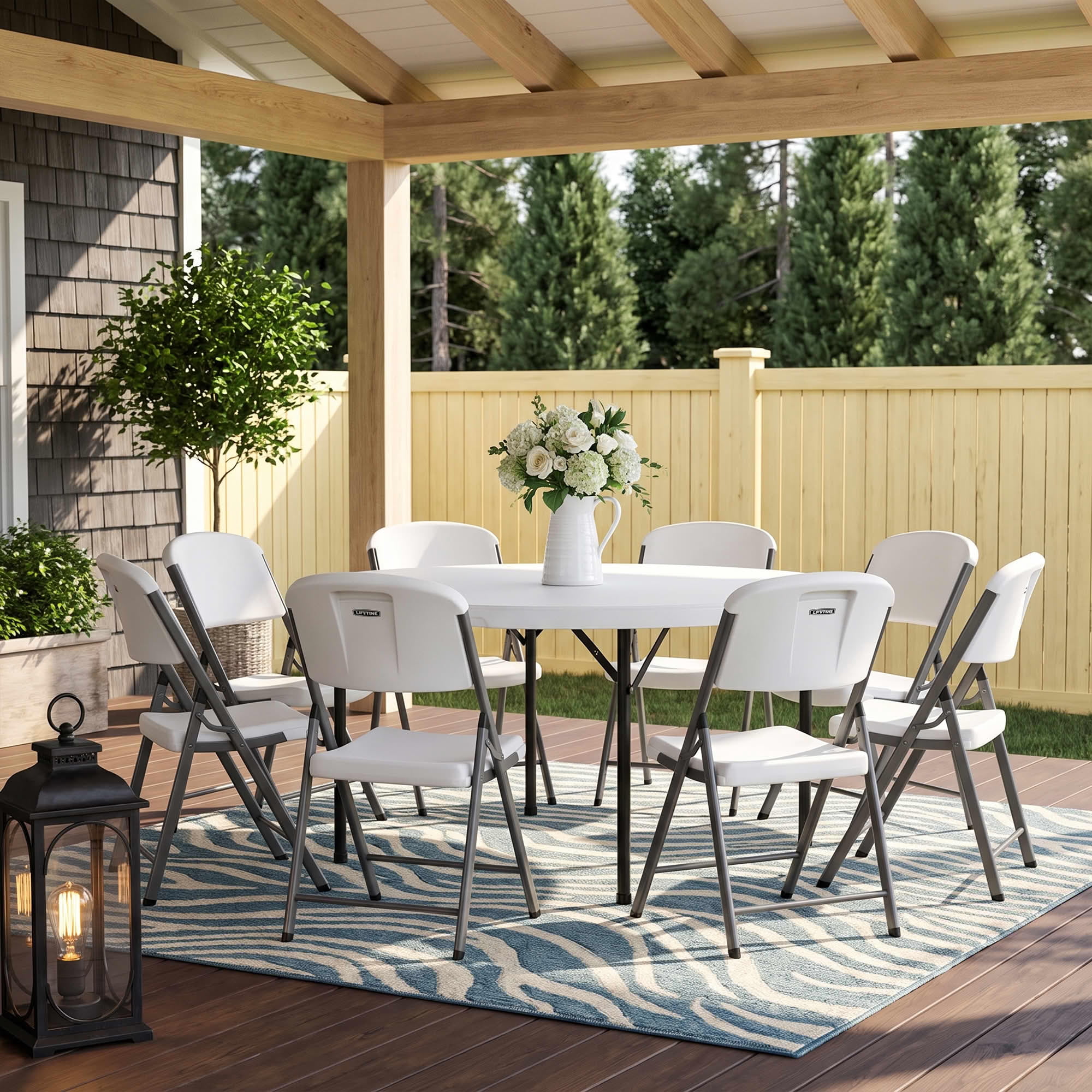MAYEERTY 8 Pack White HDPE Folding Chairs, 600LB Capacity Powder Coated Steel Stackable UV Water Resistant Event Chairs