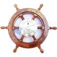 thumbnail image 6 of Wooden Ship Wheel - Mounted Solid Brass Polished Jhanjhat Porthole Clock (White Roman Dial) - (42 Inches), 6 of 6