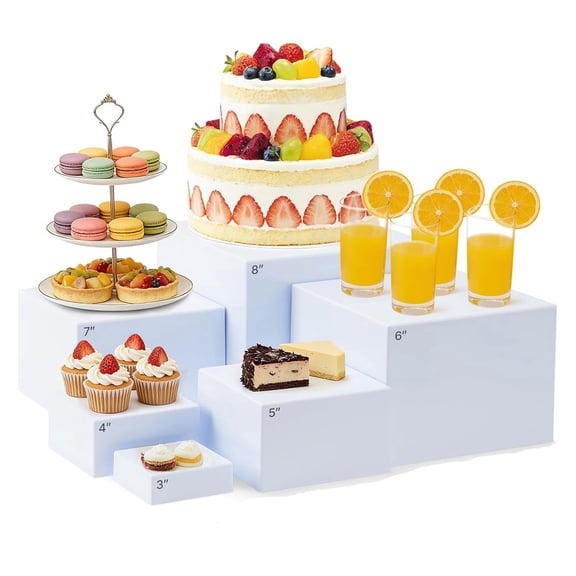6 Pcs White Acrylic Boxes for Display as Buffet Risers and Stands, Food Risers for Party, Table, Stands, including (Small, 6Pcs, White)