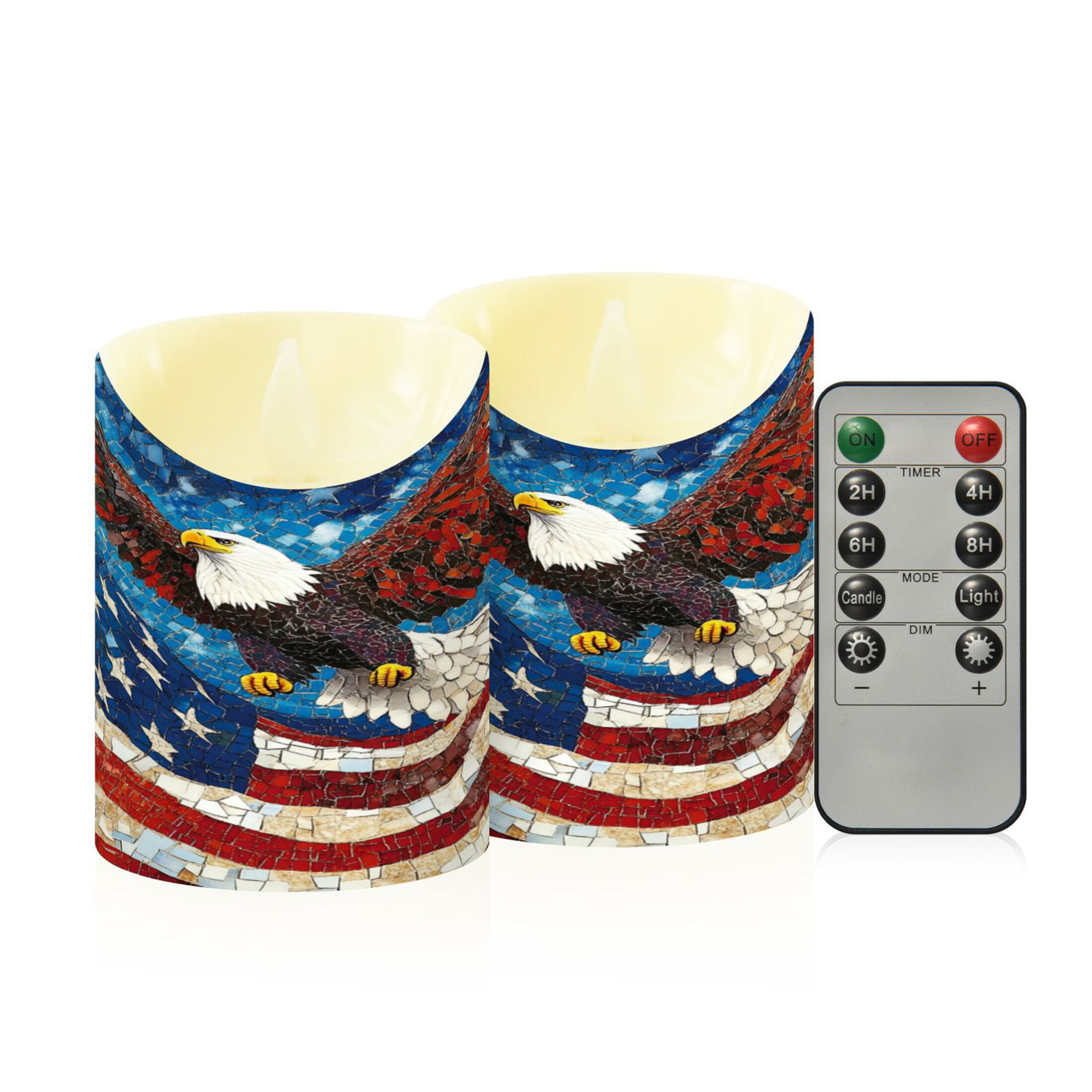 Wobogo American Flag Bald Eagle Flameless Candles with Remote Battery Operated Flickering LED Candles with Timer 2/4/6/8H Medium Size