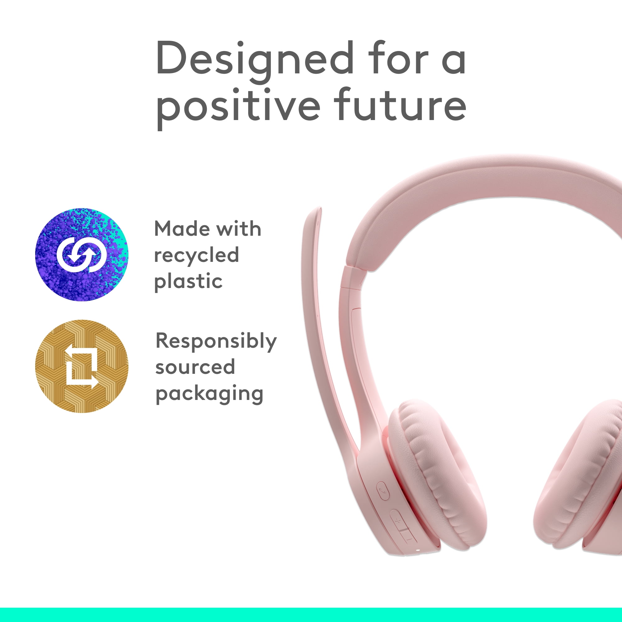 Logitech Zone 300 Wireless Bluetooth Headset with Noise-Canceling Microphone, Rose
