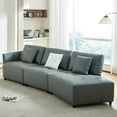 thumbnail image 4 of Youdao 3 Seater Leather Curved Sofa Couch, Modern Comfy Corner Sectional Sofa for Living Room, Gray Upholstered Tufted Sofa Couches with 3 Pillows for Bedroom, Apartment, Office Business Lounge, 4 of 13