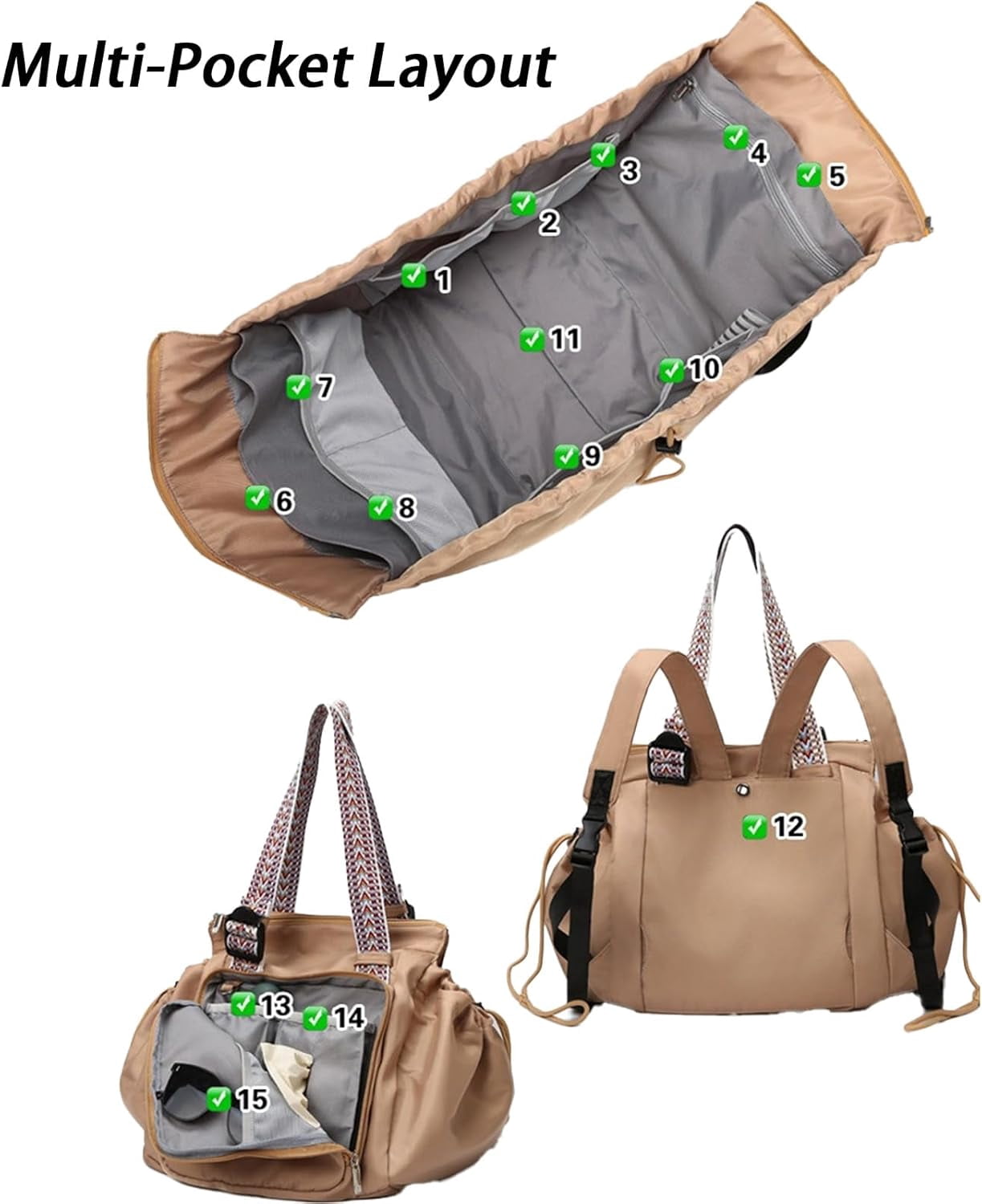 Emma and Kate Everyday Bag Multifunctional Organizer Bag Great Storage Capacity Backpack Crossbody Shoulder