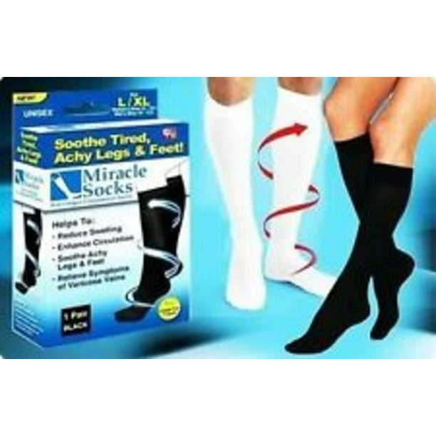 Miracle Socks Antifatigue Compression Socks-White (Large/XLarge) Men Women  