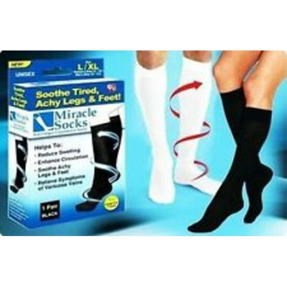 Miracle Socks Antifatigue Compression Socks-White (Large/XLarge) Men Women