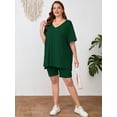 thumbnail image 3 of SHOWMALL Women Plus Size Outfits Set Soft Loungewear Dark Green 5X Summer 2-Piece Pajamas Short Sleeves and Bliker Shorts Lounge Sets for Women, 3 of 7