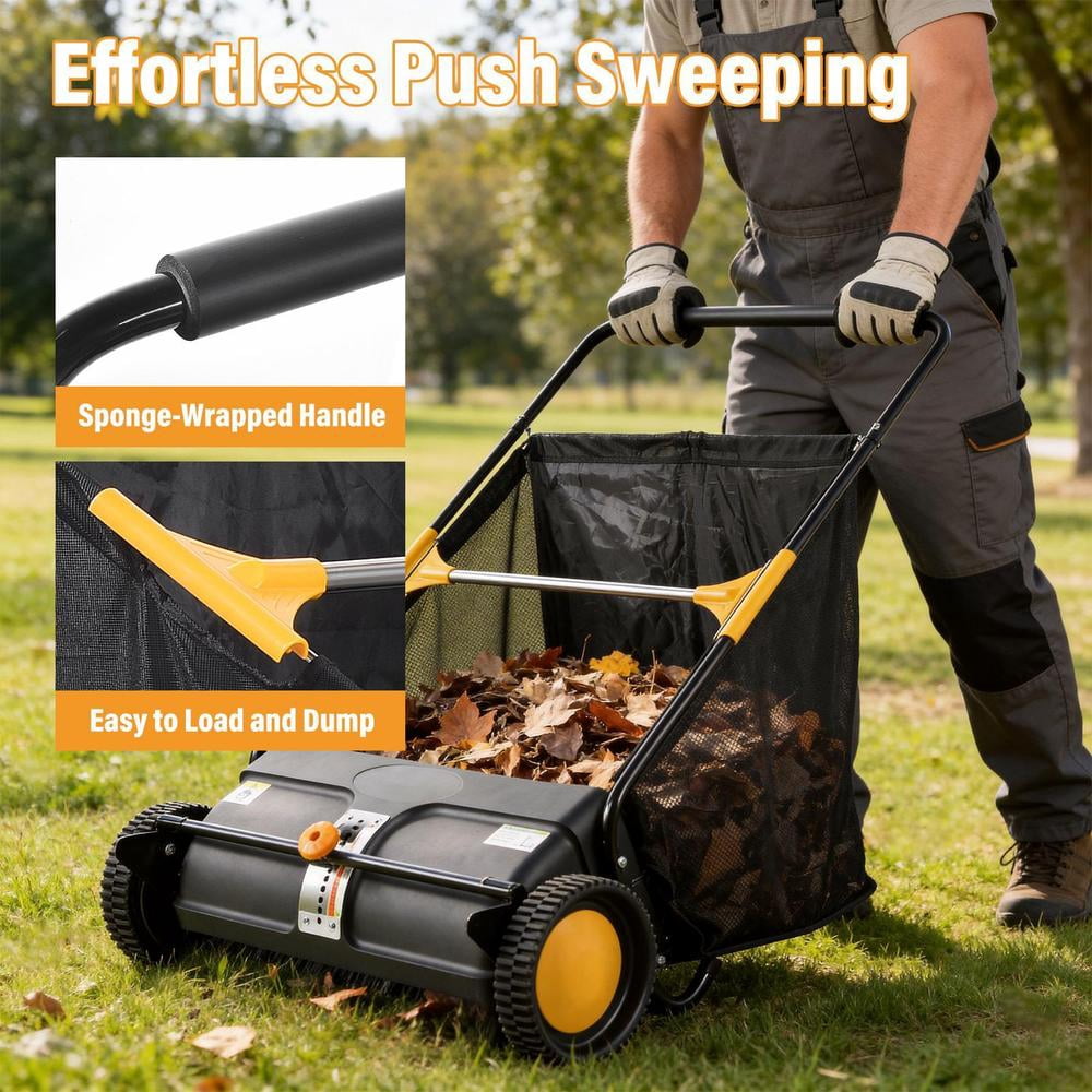 Push Lawn Sweeper, 26inch Leaf & Grass Collector, Heavy Duty Thickened Steel Durable to Use with Mesh Collection Hopper Bag