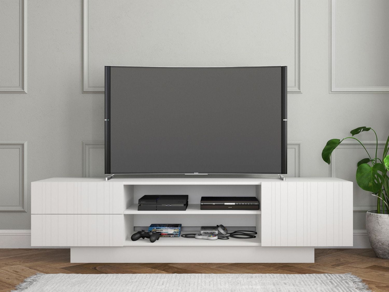 Nexera Marble 72 inch TV Stand, White