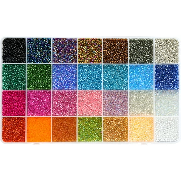 24000Pcs 2mm Glass Seed Beads Kit, with 28 Colors Small Beads Kit for Girls,Women and Adults,Bracelets, Necklaces,Earring,Jewelry Making Supplies