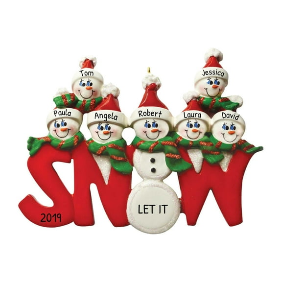 Personalized Snowman Family of 7 Christmas Tree Ornament 2024 - Lettered Snow Christmas Ornaments