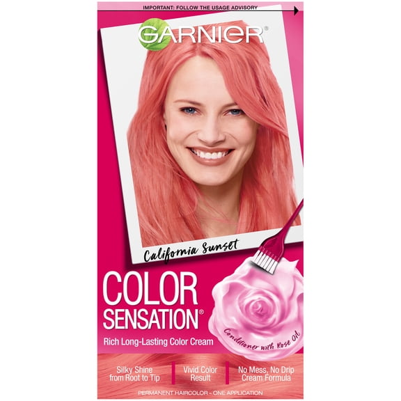 Garnier Sensation Hair Color Cream, 7.26 California Sunset (Coral Pink), 1 Kit