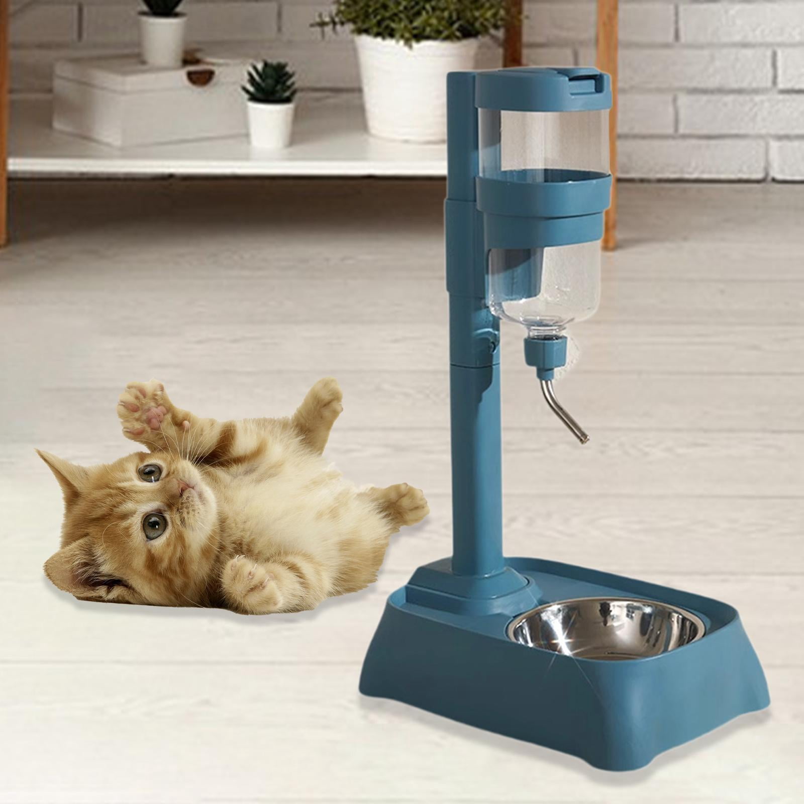 Serenable Pet Feeder Waterer Cat Dog Bowl Feeding Station Multifunctional Automatic Food Feeder Water Bottle Stand for Small Animal Cat blue