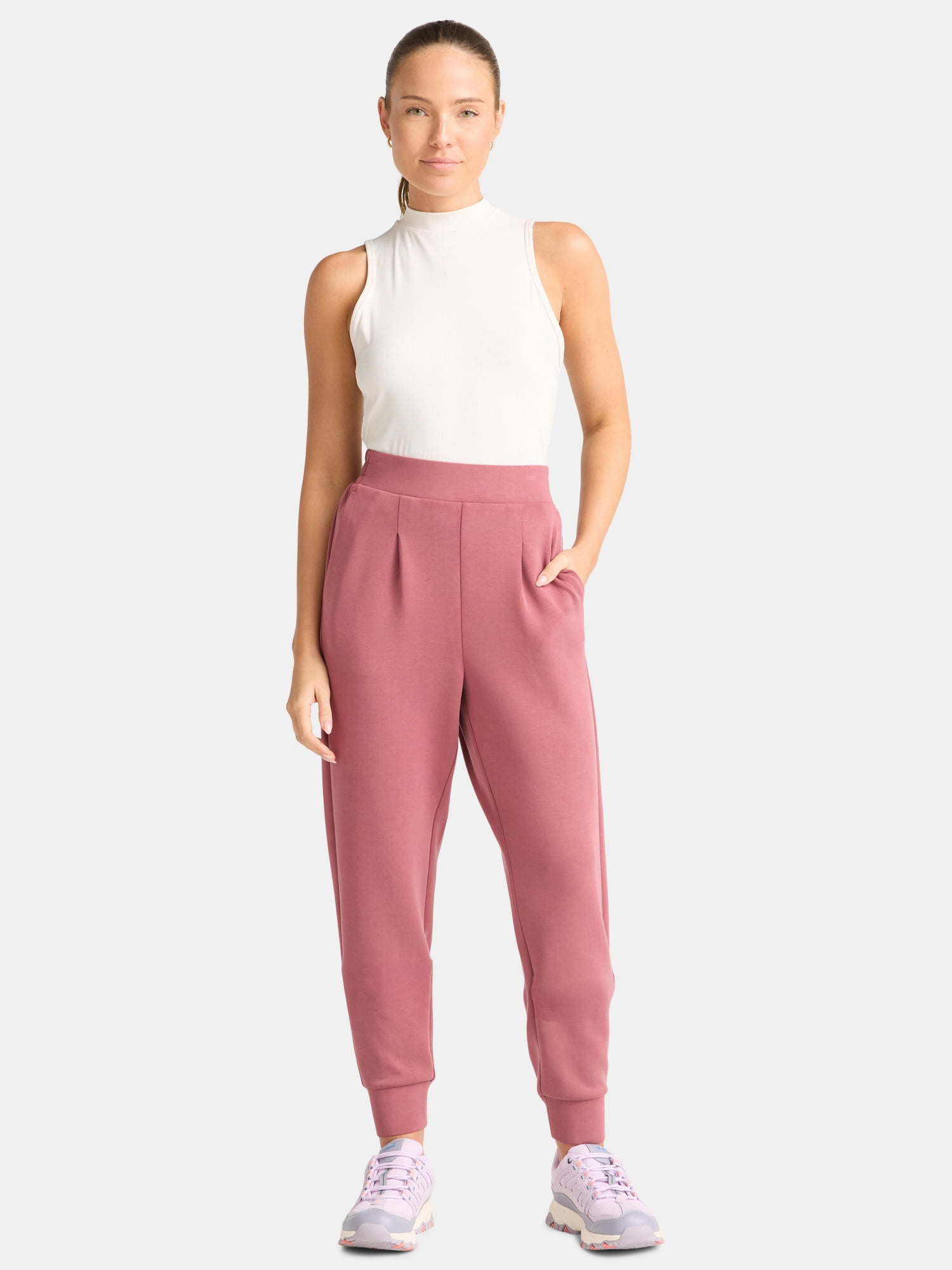 Avia Women's and Women's Plus ScubaKnit Pleat Joggers with Pockets, Size XS-4X