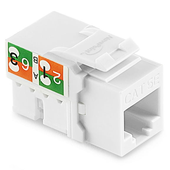 NavePoint 90 Degree Cat5e Keystone Jack, RJ45 Ethernet Connector, Type 110, White 25-Pack