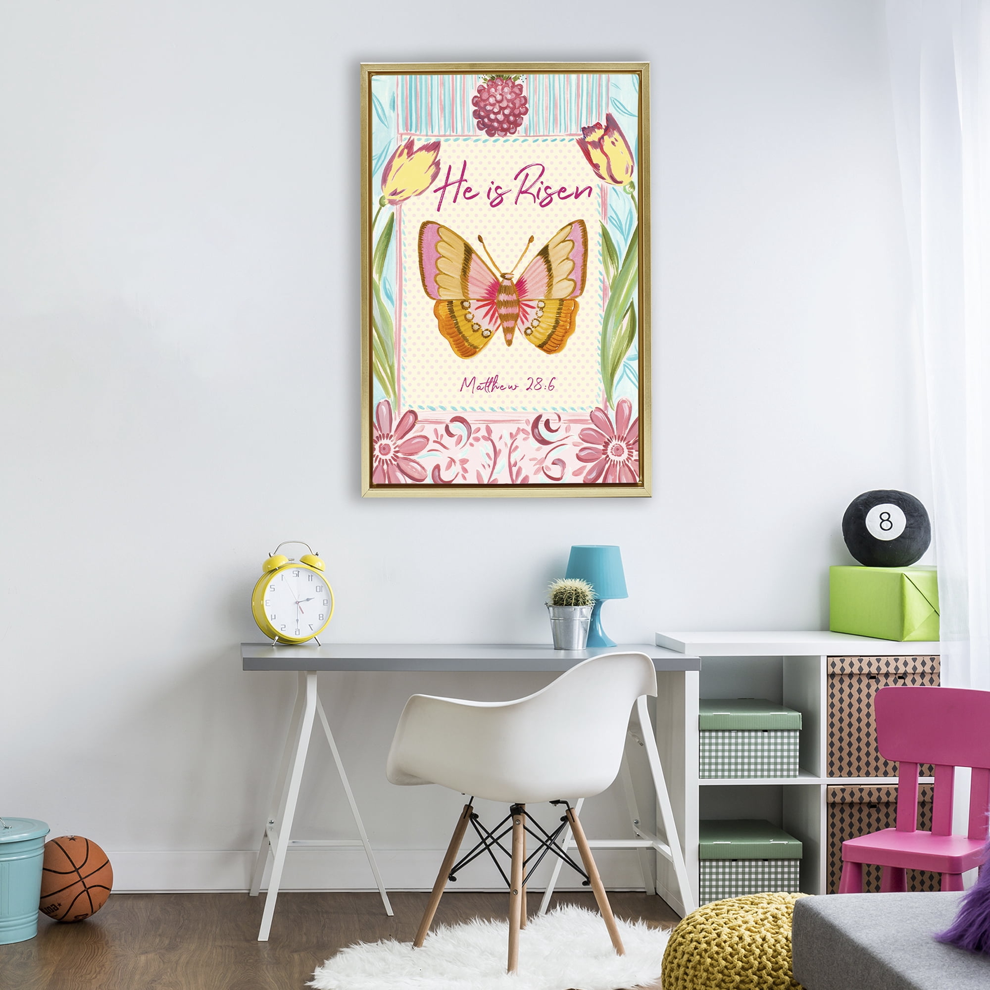 Stupell Industries He Is Risen with Butterfly Gold Framed Floater Canvas Wall Art, design by Ani Del Sol