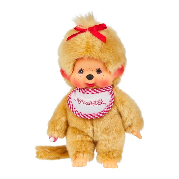 Sekiguchi Monchhichi Beige Girl 8" Plush Toy - Red Bib