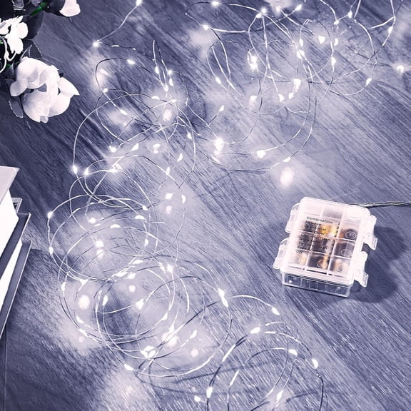 Lrdan 10M Battery Operated 100 LED Fairy Lights – White Copper Wire String Lights for Wedding, Party, Home & Holiday Decor