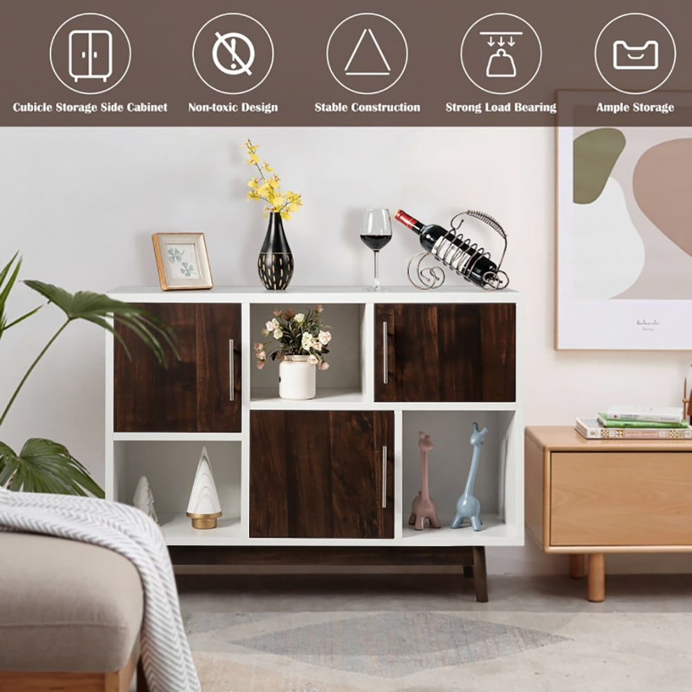 Finihen Sideboard Storage Cabinet, Television Stand, Wood Display Sideboard Storage Cabinet with Storage Compartments, for Living Room, Bedroom, Entryway, White