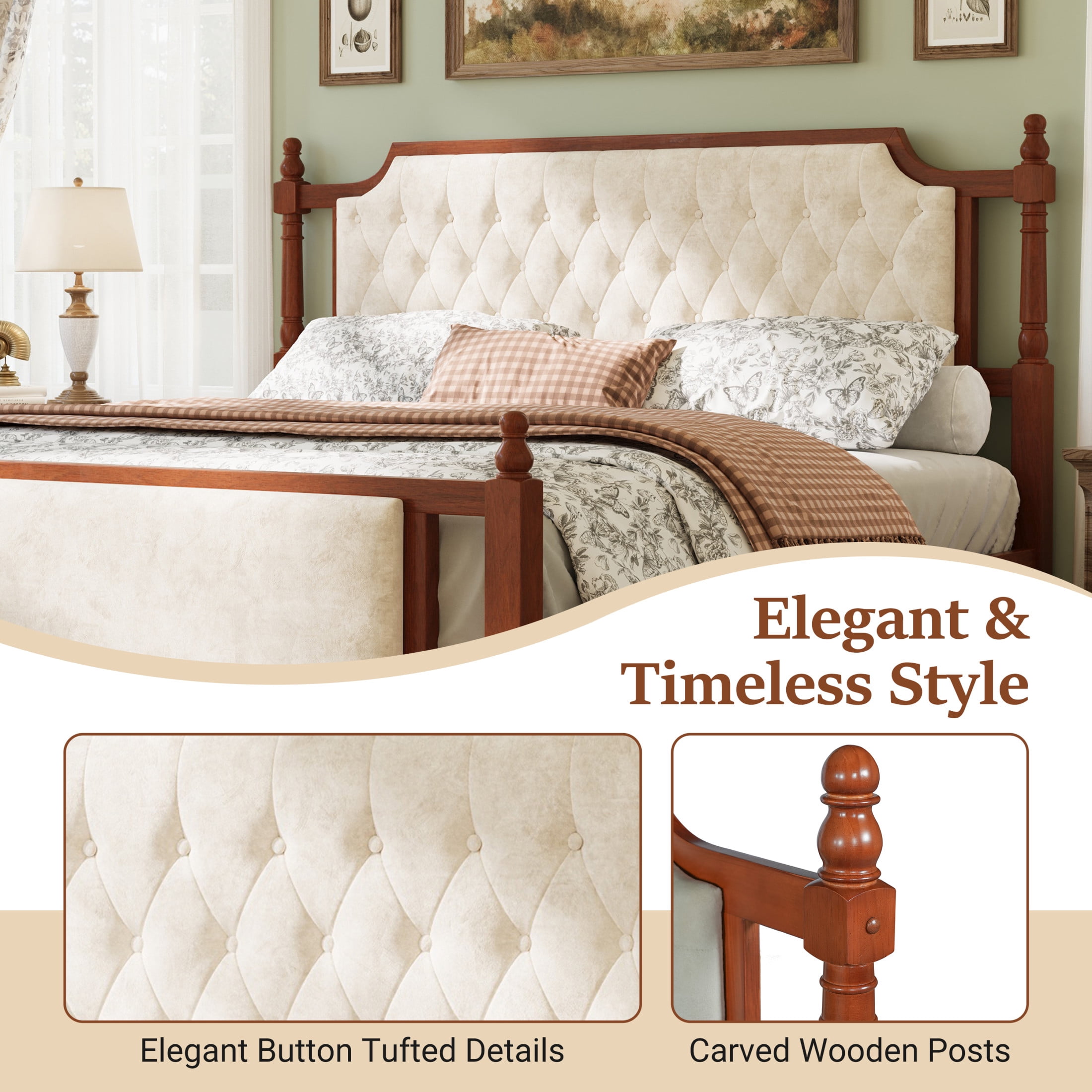 Christopher Knight Home King Upholstered Platform Bed, Velvet Tufted Headboard and Footboard, Brown