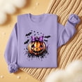 thumbnail image 3 of SuTry Women's Halloween Tops Bowknot Pumpkin Printed Long Sleeved Crew Neck Hoodless Sweatshirt Fashionable Modern Look Blouses(Purple,M), 3 of 6