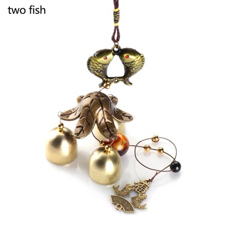 Chinese Style Peacock Kylin Tower Outdoor Garden Yard Balcony Window Retro Metal Wind Chime Lucky Charms Elephant Fishes Hanging Ornament TWO FISH