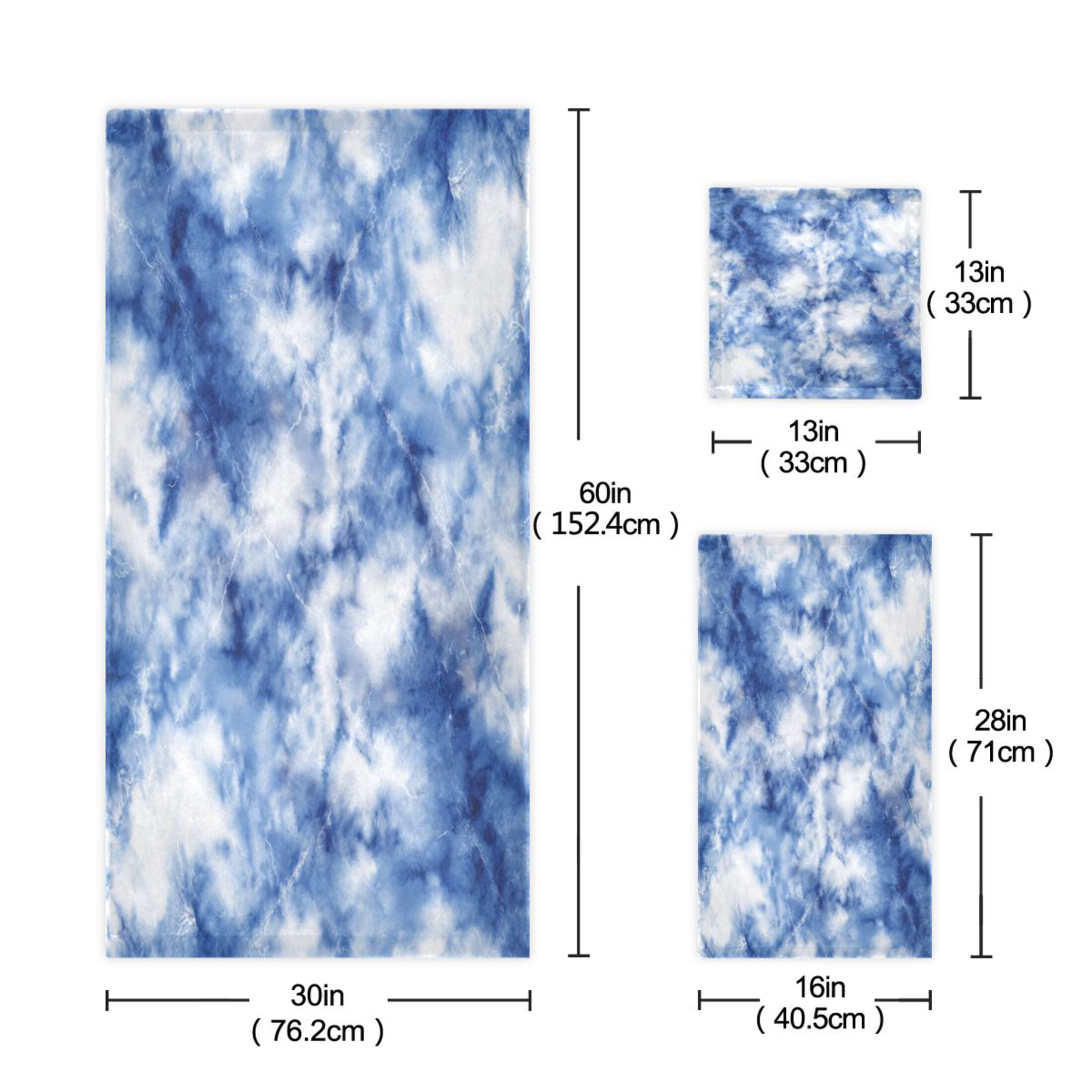3 Piece Bath Towels Set Bath Towel, Hand Towel and Face Towel for Bathroom, Gym, Hotel Blue Tie-dye Pattern
