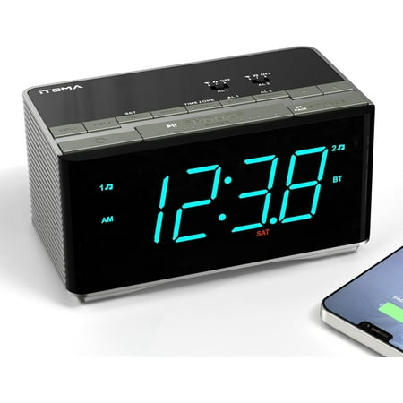 Alarm Clock Radio-Bluetooth Stereo Speakers,FM Radio,Dual Alarm,Snooze,Brightness Dimmer,USB Charging, Alarm Clock for Bedroom Office 3501