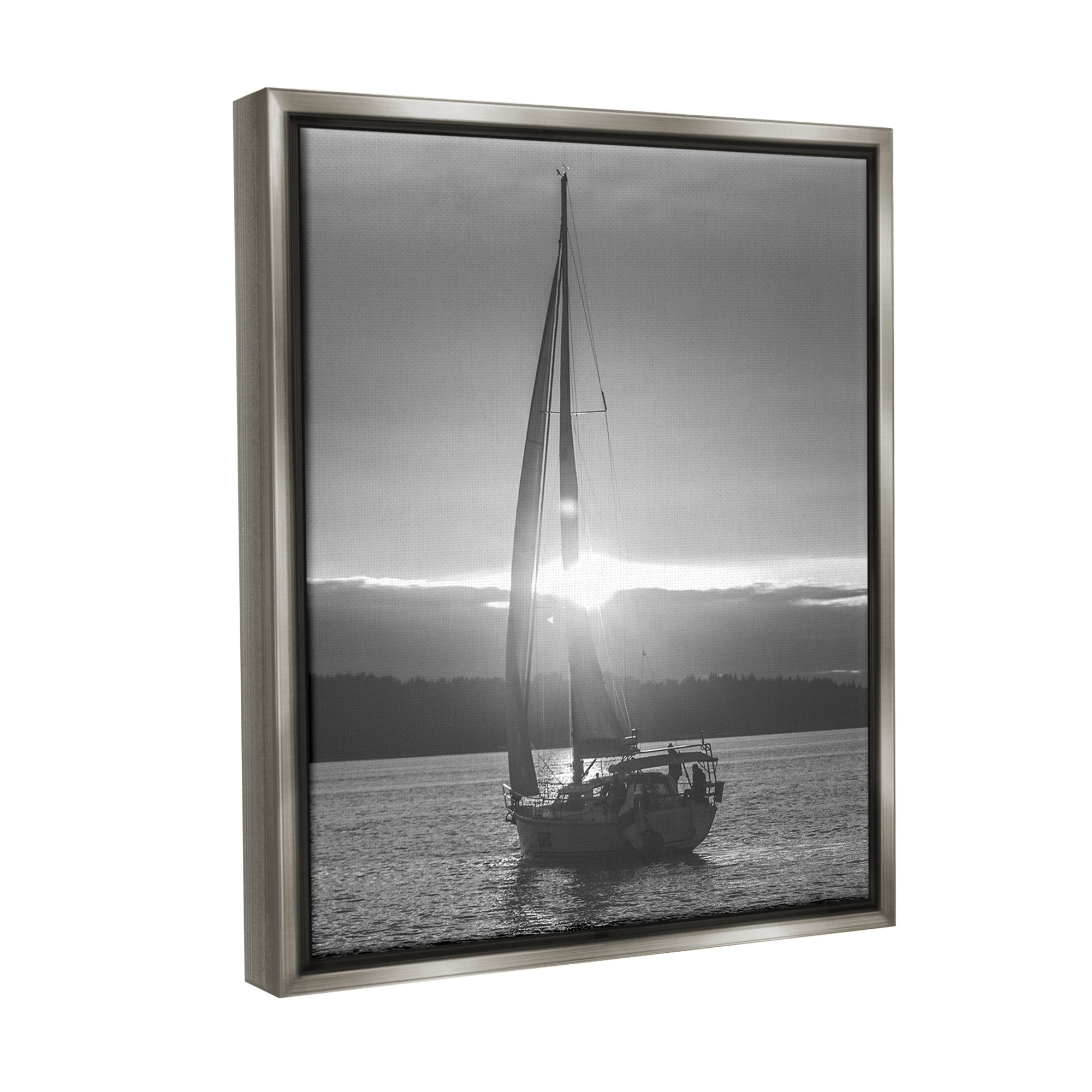 Stupell Industries Grey Sailboat Seascape Transportation Photography Gray Floater Framed Canvas Art Print Wall Art, 25 x 31