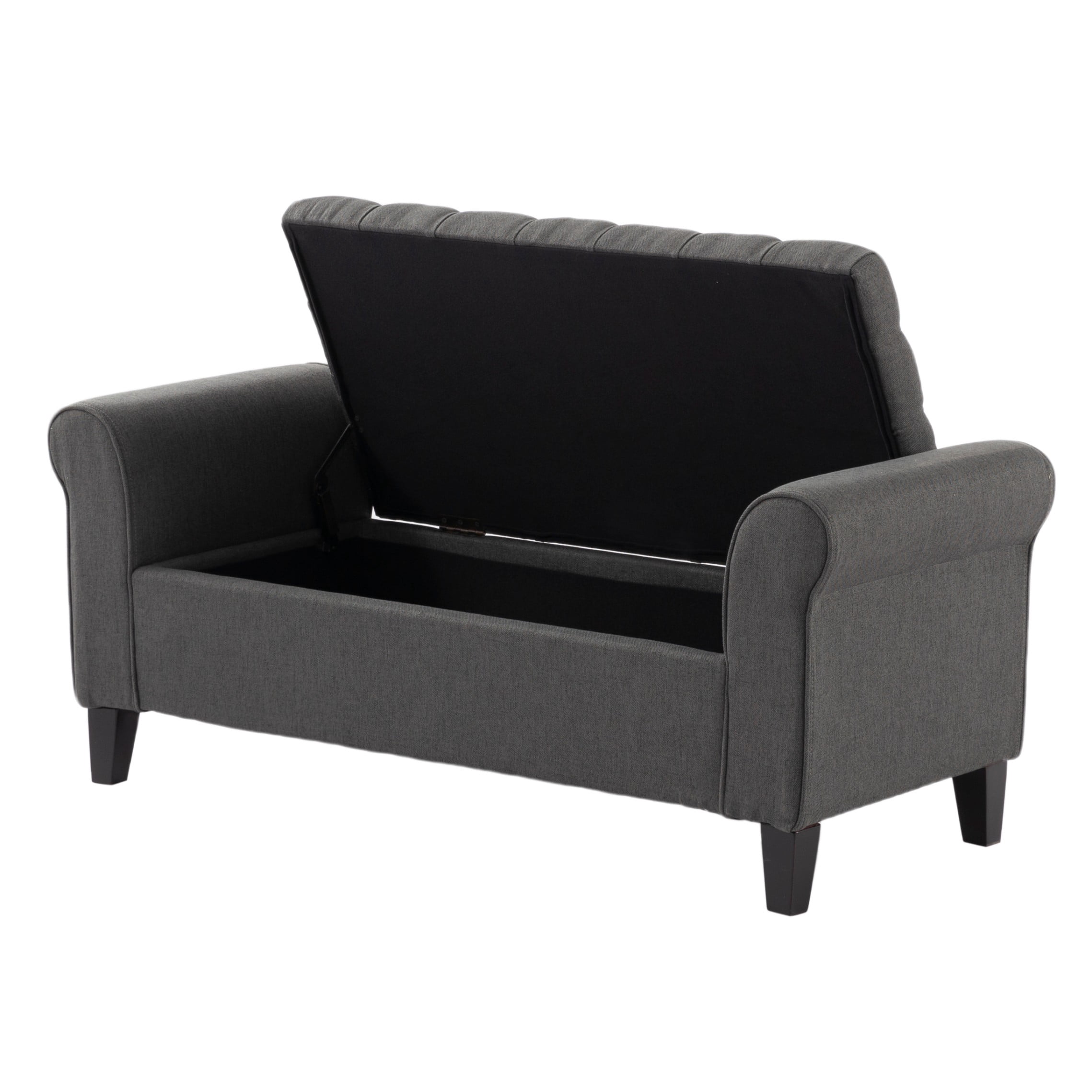 BSHTI 50" Flip Top Storage Bench with Tufted Cushion & Rolled Armrests – Solid Wood Frame, Hidden Storage Compartment, Tapered Legs – For Entryway, Bedroom, Living Room,Dark Grey