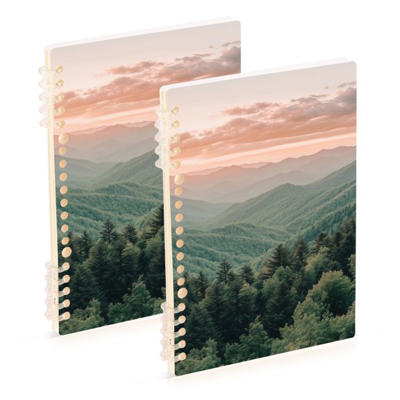 FORMRS 1-Subject Spiral Notebook 8" x 5" College Ruled 60 Refillable Sheet A5 Hard Cover, 2 Pack, Mountains at Dawn