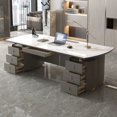 thumbnail image 2 of Light Luxury Glossy Rock Panel Office Desk And Chairs Baked Lacquer Boss Desk Simple Modern Writing Desk President Desk My Lux Decor Round, 2 of 8
