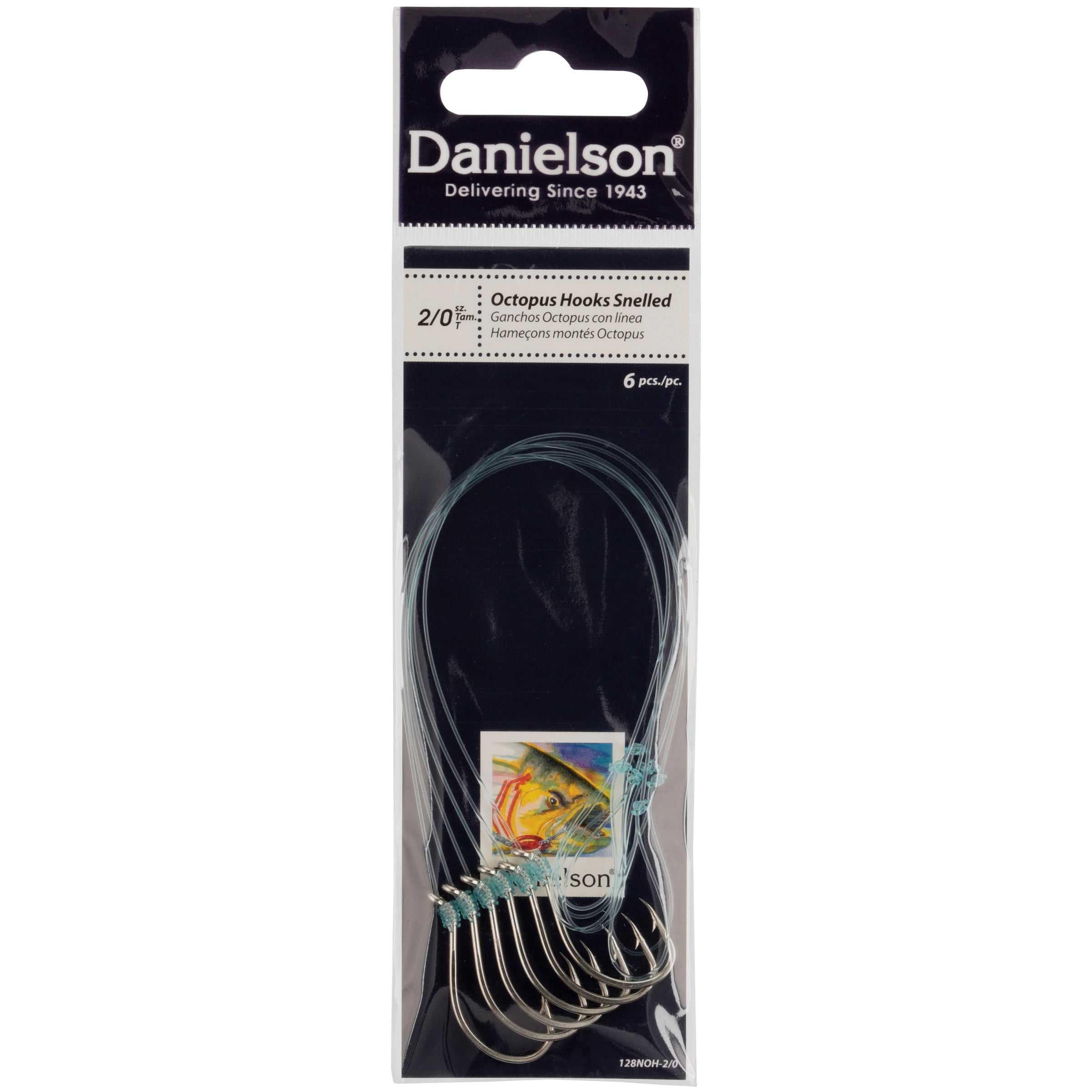 (4 pack) Danielson Snelled Octopus Fishing Hooks, Size 2/0, 6-pack