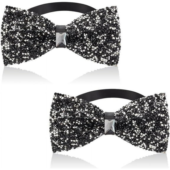Adjustable Resin Rhinestone Polyester Bow Ties for Men Black 310~550x13mm Cloth