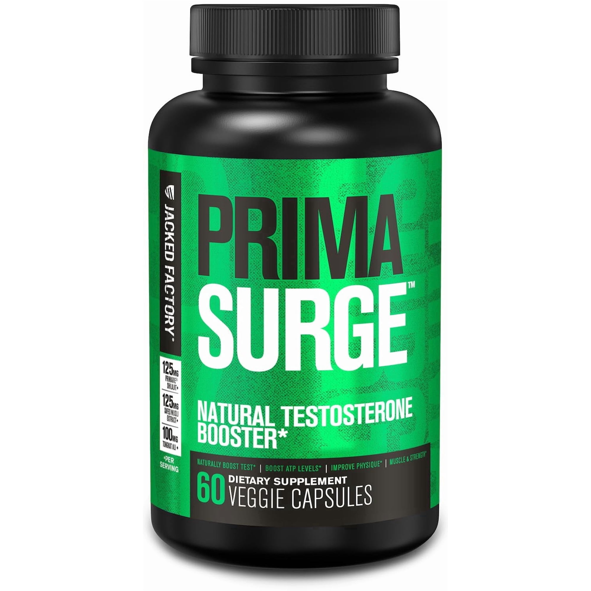 Jacked Factory Testosterone Booster for Men PRIMASURGE - w/Tongkat Ali, PrimaVie, Ashwagandha - Boost Vitality, Muscle Growth & Energy | Natural Test Booster Supplement - 60 Veggie Pills