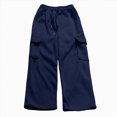 thumbnail image 4 of TOWED22 Girls' Sweatpants Straight Leg Drawstring Kids Joggers Open Bottom Baggy Teen Pants with Pockets(Navy,13-14 Y), 4 of 6