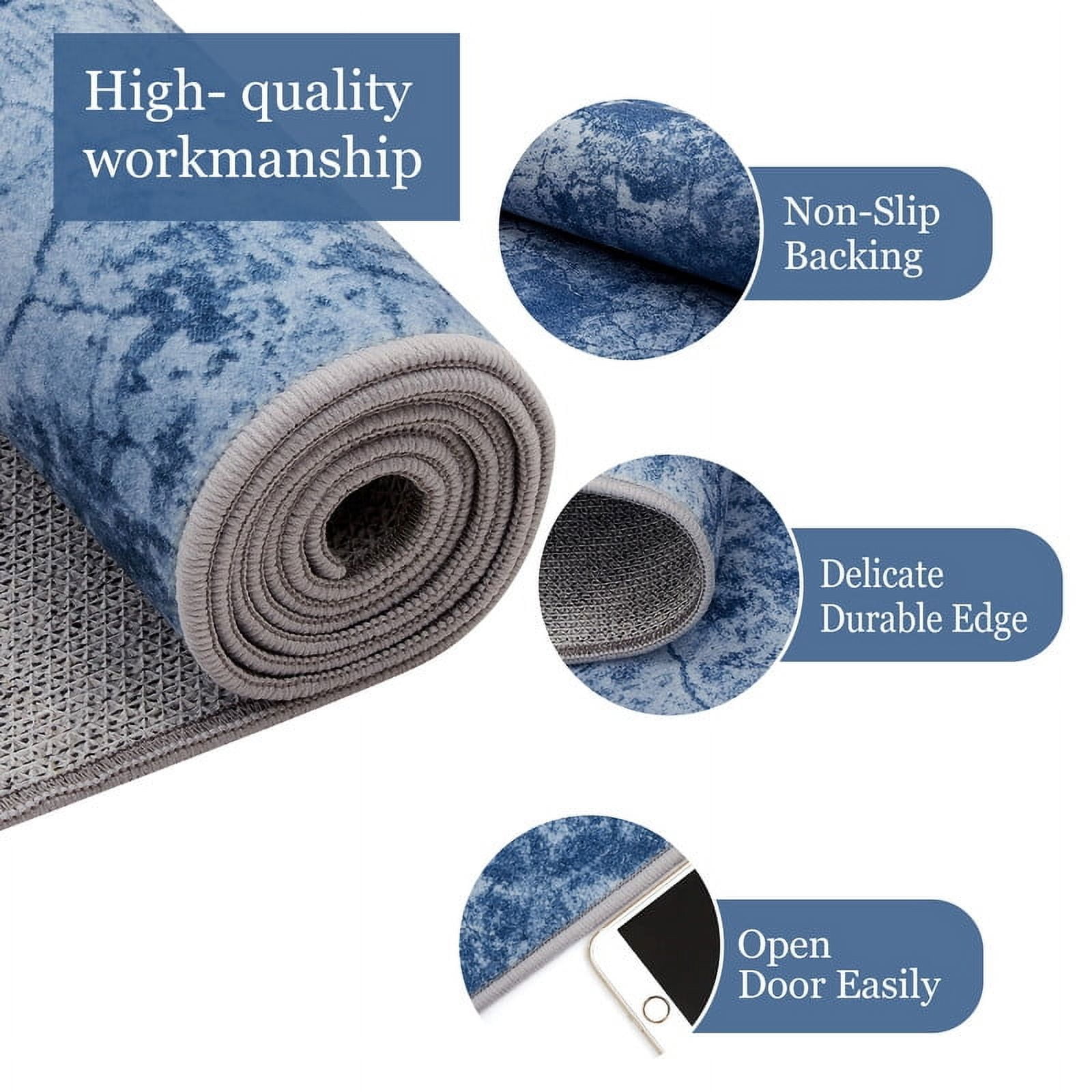 Living Room Area Rugs 8x10 Washable Abstract Neutral Modern Large Soft Indoor Rug Stain Resistant Non Slip Carpet for Bedroom Dining Room Farmhouse Home Office Blue