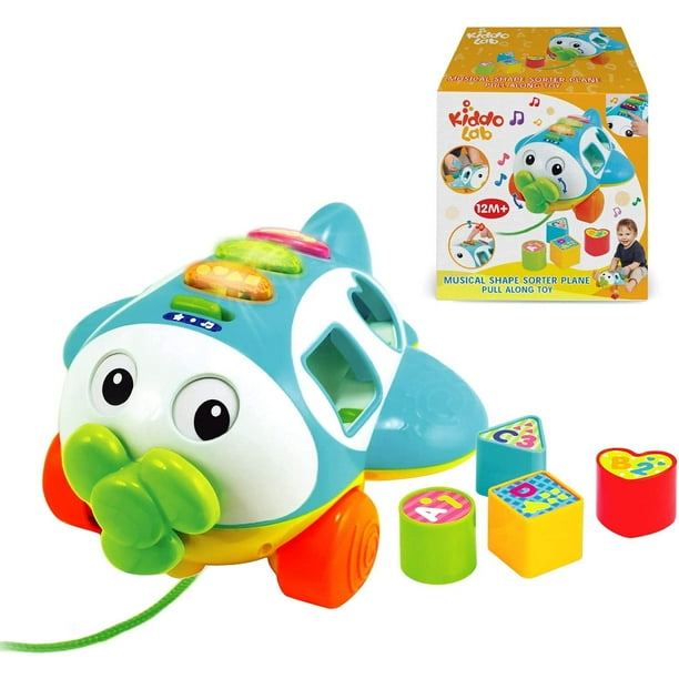 Avión clasificador de formas musicales, juguete para arrastrar, juguete de avión que habla y canta con música para niños pequeños y niños, a partir de 12 meses