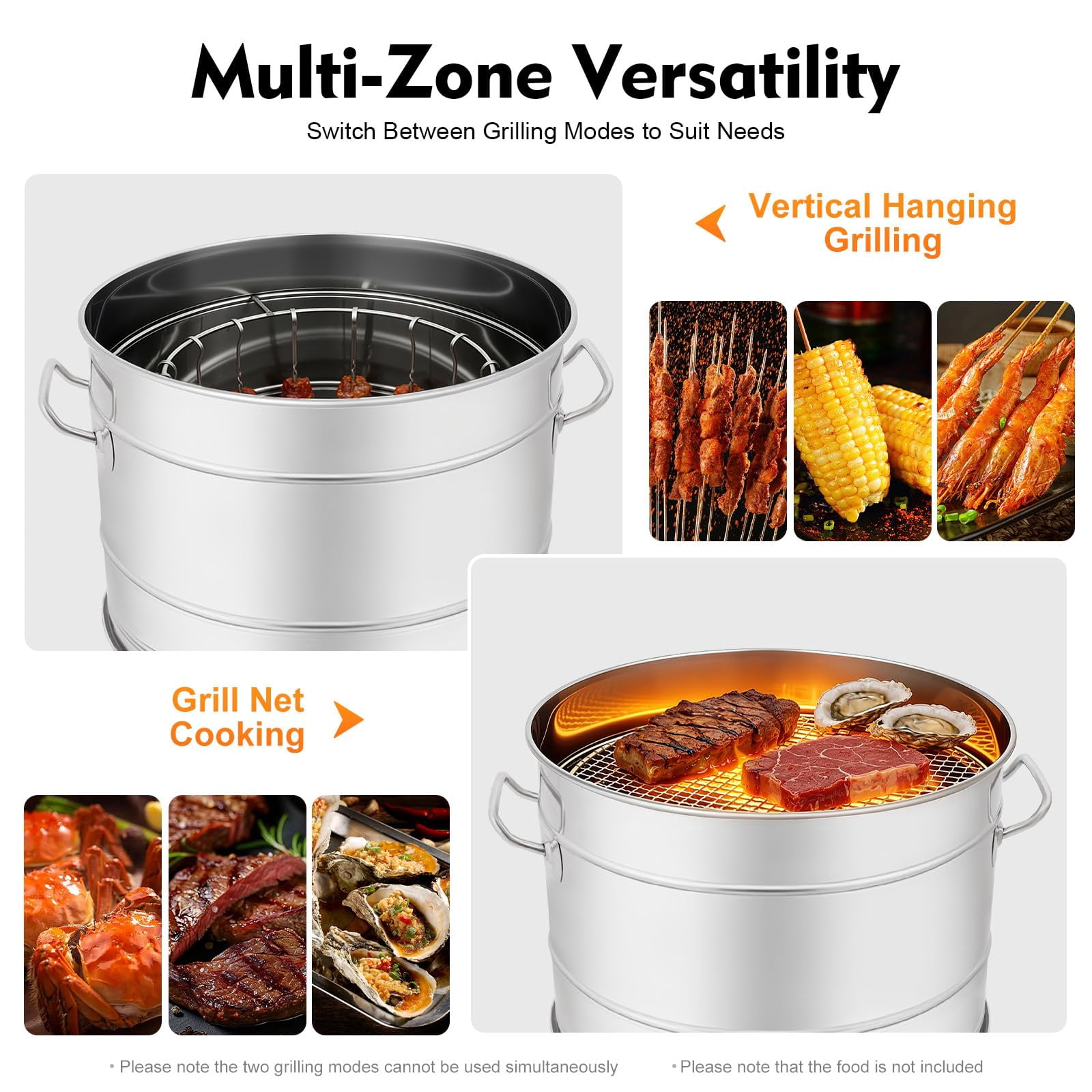 Miumaeov 25.9" Large Portable Charcoal Grill Barrel, 360° Smokeless Stainless Steel BBQ Grill with 50 Skewers, Outdoor Barbecue for Travel Camping Picnic Patio