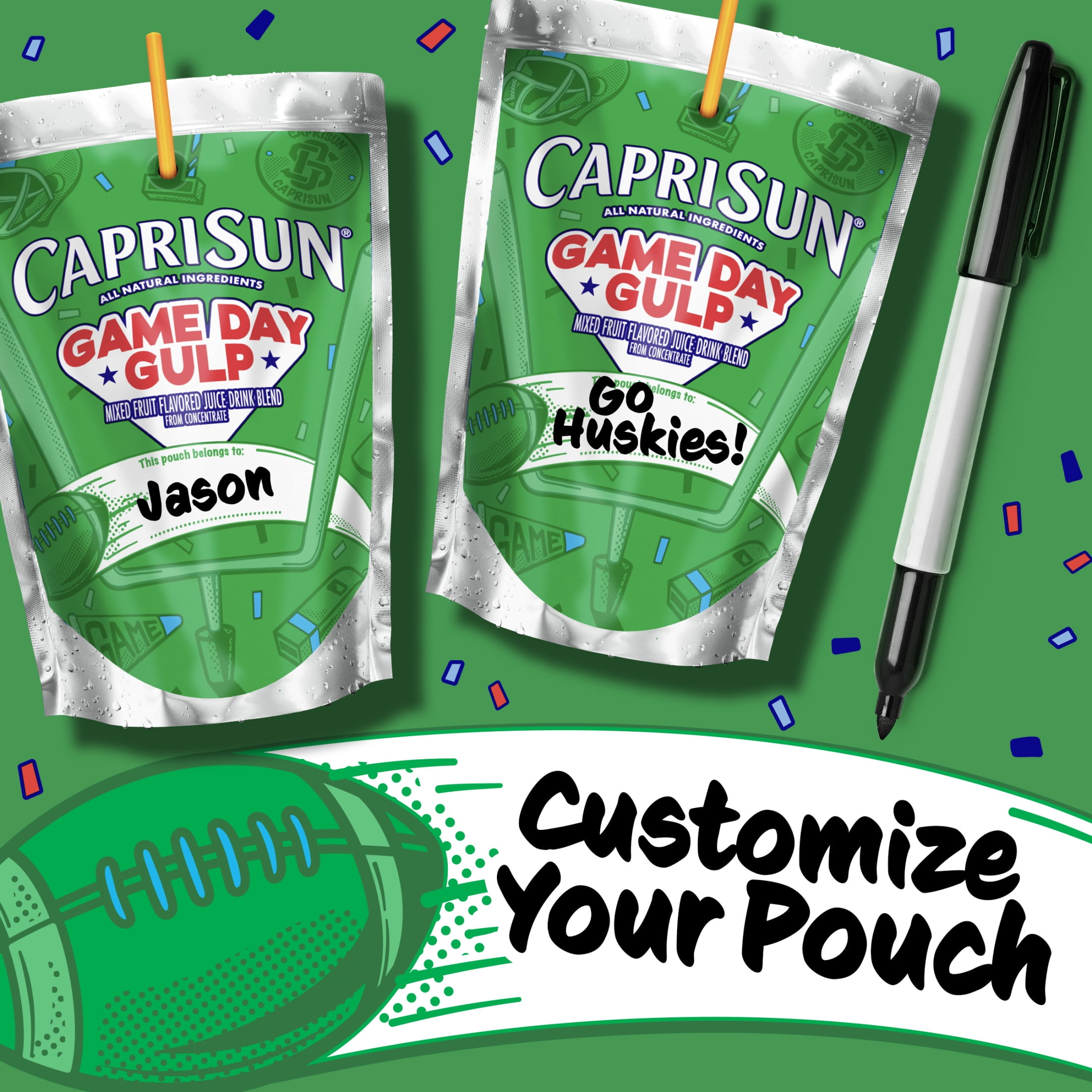 (4 pack) Capri Sun Game Day Gulp Juice Drink Blend Juice Boxes, 10 Pouches, For School Lunches and Tailgates, All Natural Ingredients, 6 oz