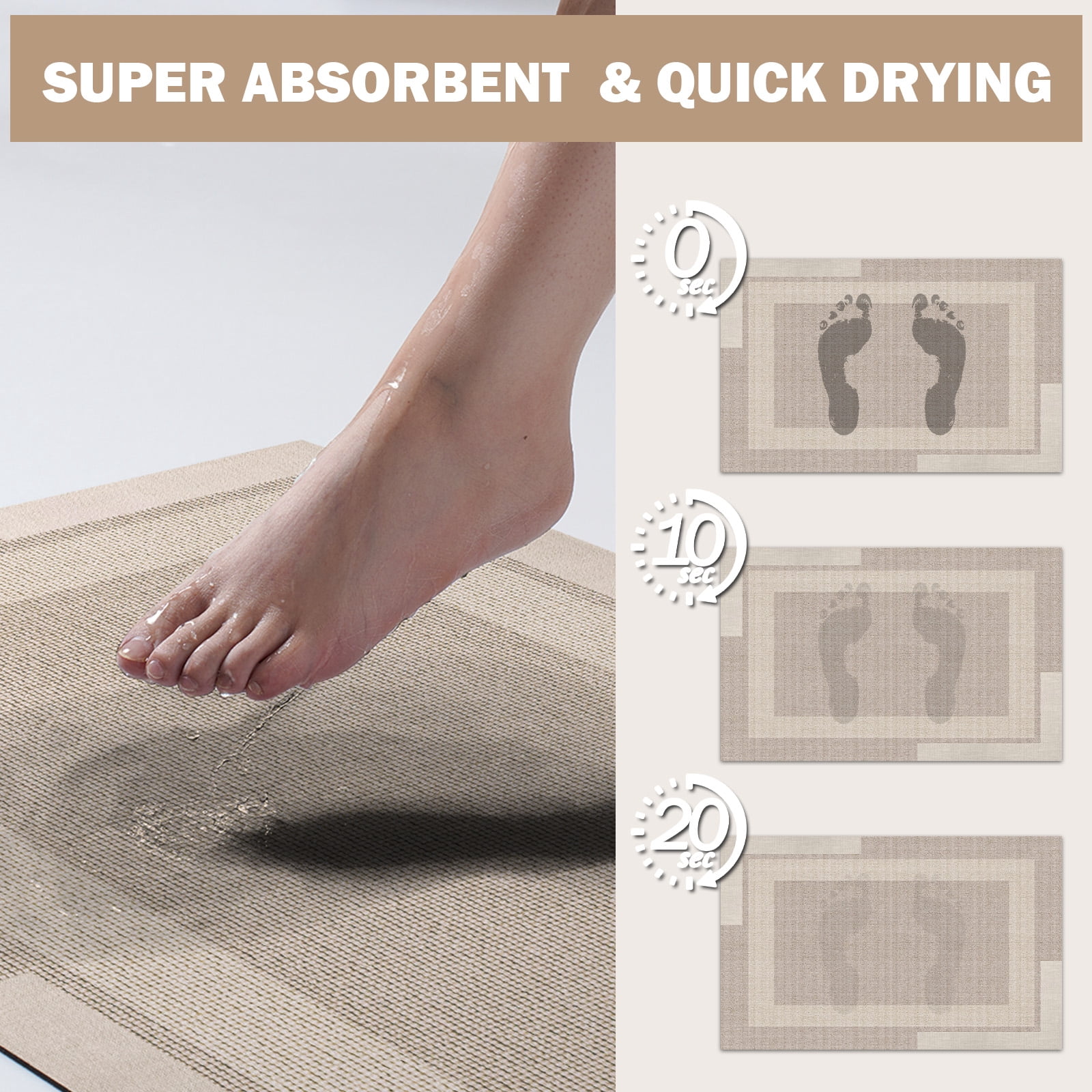 QiCaiJia Non Slip Bathroom Rugs, Absorbent Quick Dry Thin Bath Mat With Rubber Backing For Bathroom Floor Fit Under Door 24"x48" Beige