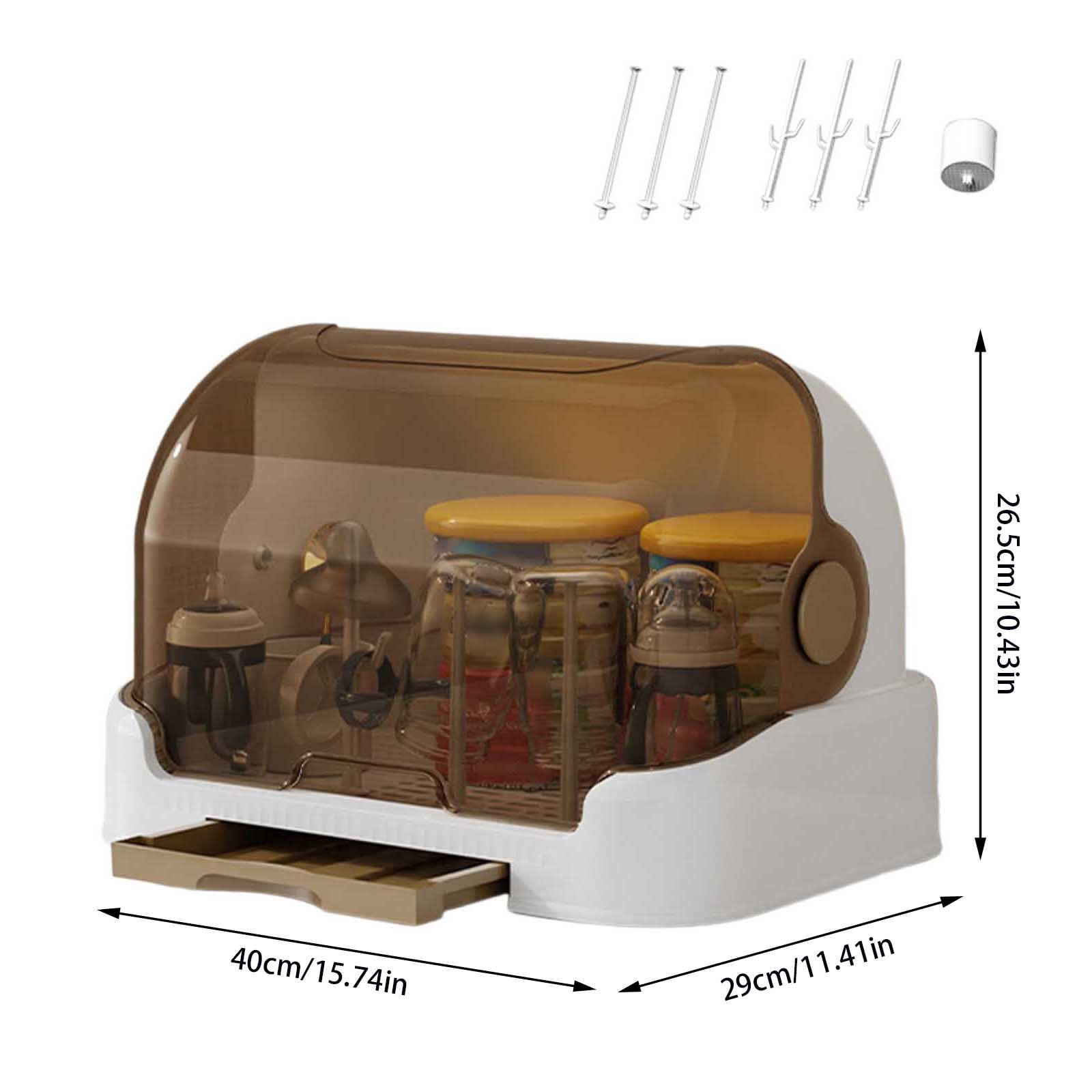Bottle Drying Rack With Lid Storage Box With Removable Drain Tray Space Saving Countertop Drying Rack For Cups Utensils 15.75 x 11.02 x 10.63 Inches