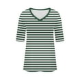 thumbnail image 4 of Penkiiy T-Shirts à Manches Courtes à Rayures pour Femmes Col Rond Décontracté Ample Chandail d'Été 3TG Vert, 4 of 5