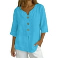 thumbnail image 3 of Womens Plus Tops Casual Fashion Solid Short Sleeve Button Shirt Loose T-shirt Blouse, 3 of 9