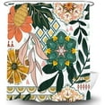 thumbnail image 4 of Boho Floral Shower Curtain, Abstract Mid Century Morden Bohemian Decor Bath Curtains, Botanical Flowers Tropical Leaves Waterproof Fabric Bathroom Accessories Set with Hooks, 36X72, 4 of 6