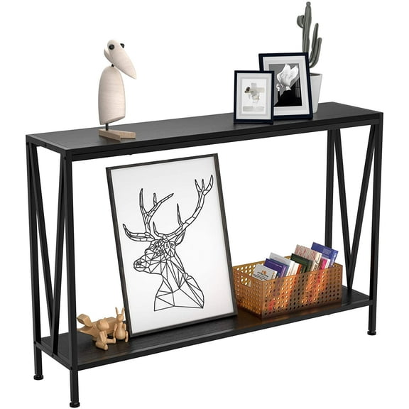 IDEALHOUSE 2-Tier Narrow Console Sofa Side Table for Entryway Hallway Living Room, Premium Entryway Furniture, 42.9in L x 9.8in W x 29.9in H (Black)